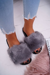 Women's Flip Flops with Fur Grey Black NiceFur