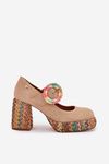 Suede Pumps With Weaving On Heel And Platform 06839-04 Maciejka Beige