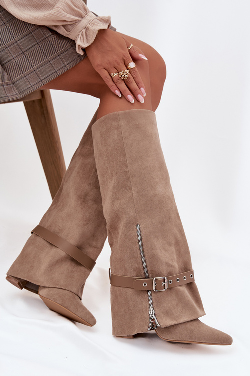 Women's Slip-On Boots On Heel With Decorative Strap Beige Jolivine