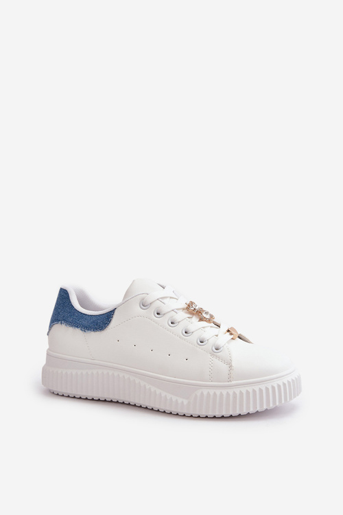 Low Sneakers Made Of Eco Leather With Pins White-Blue Cillione
