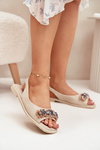 Women Flat Sandals With Crystals S.Barski KV51-079 Beige