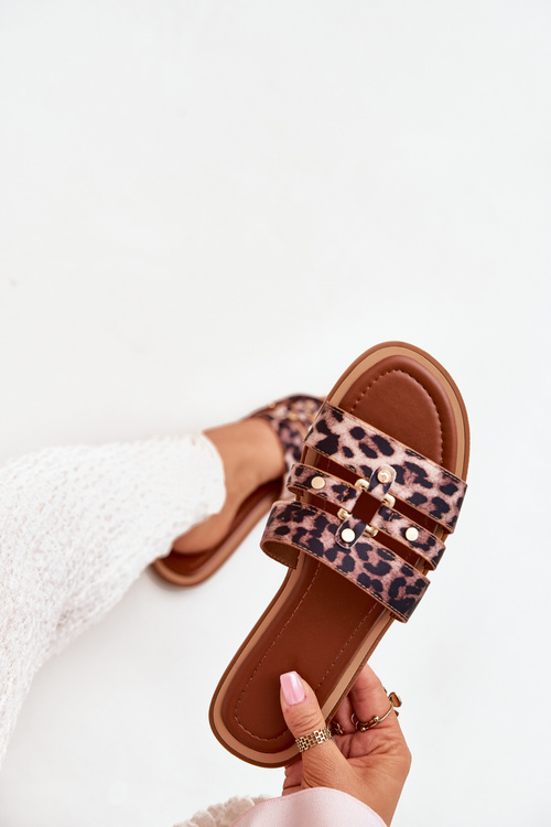 Flat Women's Slippers With Gold Detail Leopard Noroti