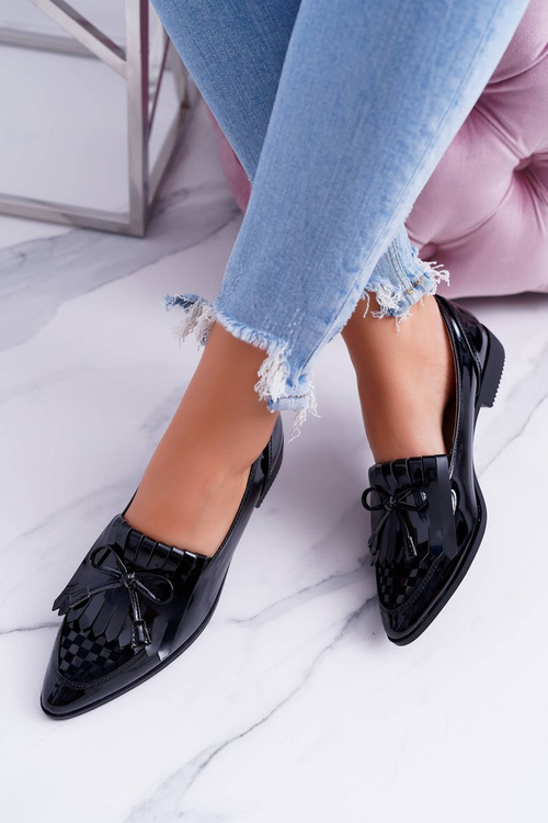 Women's Lu Boo Black Lacquered Loafer Moccasins