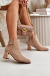 Women's Ankle Boots with Heel Zipper Closure Eco Suede Dark Beige Bonucci