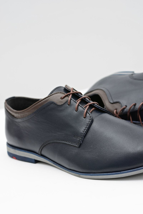 Męskie Granatowe Skórzane Półbuty Gianni