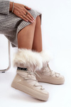 Women's Lace-up Snow Boots Light Beige Santero