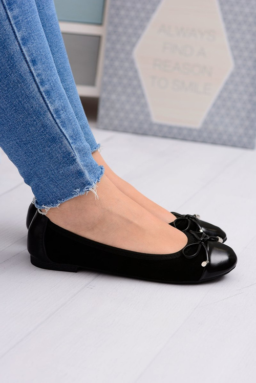 Mobi Black Suede Ballerinas With Bowtie