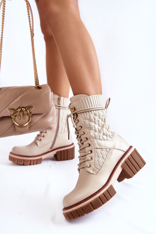 Women's High Boots With Zipper Beige Enroe