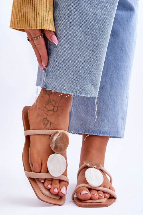 Embellished Suede Slippers Nude Victoria 