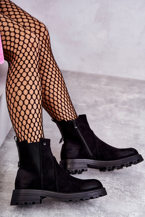 Suede Warm Boots On A Flat Heel Black Salome