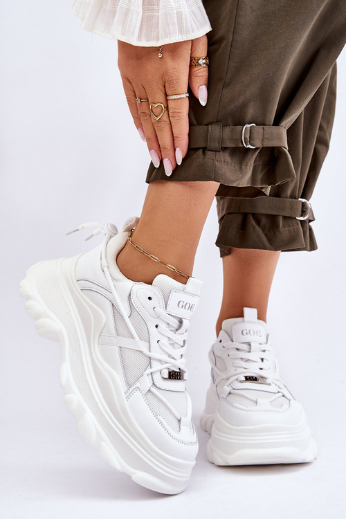 Buty Sportowe Masywna Platforma Białe GOE LL2N4029