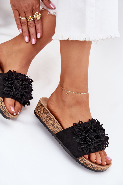 Women's sandals on cork platform black Elirna