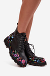 Leather Women's Ankle Boots With Flowers Insulated Artiker 57C0180 Black