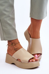 Women's Leather Platform Sandals Beige Lucami