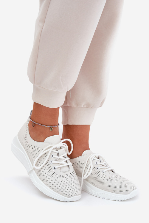 Sportowe Buty Damskie Z Naturalnej Skóry Białe Vinceza 41472
