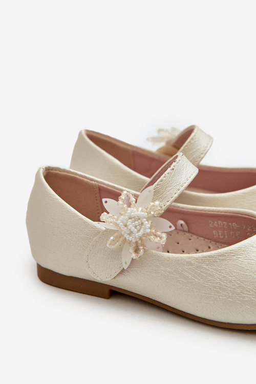 Beige Glittery Children's Ballerina Flats with Velcro Fastening Jeylin