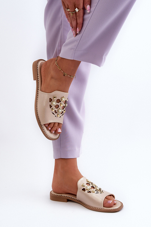 Shiny Women's Slippers With Decorations S.Barski KV27-063 Gold