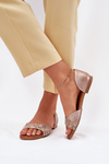 Ladies Leather Sandals On Flat Heel Maciejka 06947-25 Golden