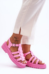 Leather Flat Sandals with Straps Pink Diosa