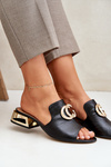 Leather Elegant Women's Slippers on Low Heel Laura Messi 2874 Black