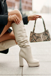 Slip-on ankle boots on a heel and platform with gathering warm light beige Beridra