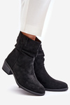 Warm women's ankle boots with gathered upper on low heel black Zinanya
