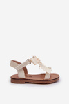 Dziecięce Sandałki Na Rzep Lakierowane Z Kokardką Jasnobeżowe Joratia