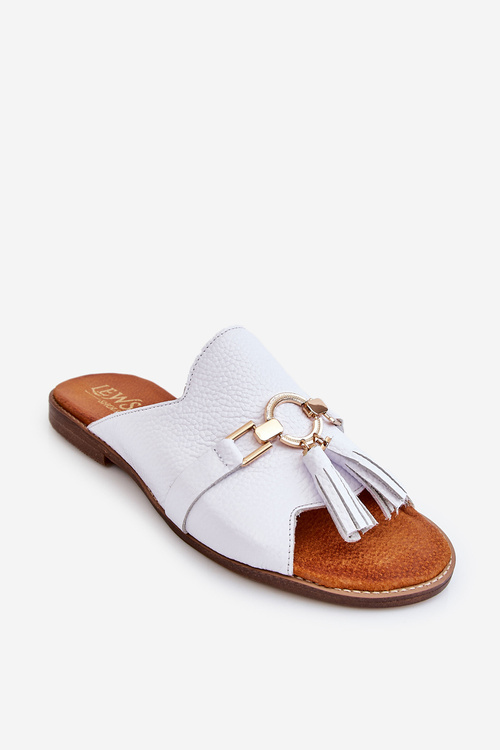 Klapki Damskie Skóra Białe Lewski Shoes 3226