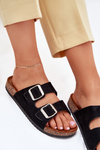Women's sandals on cork platform with buckles black Livara