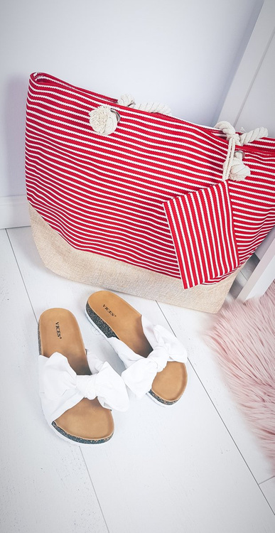 Beach Large Handbag Bag Ladies Red Stripes