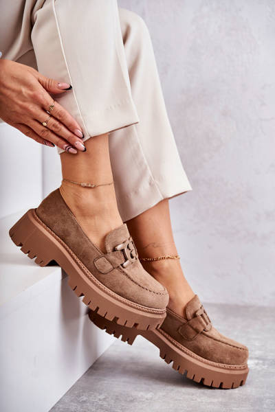 Women's Brogues Suede With Decoration Dark beige Leeza