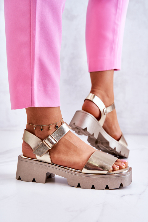 Leather Sandals On Heel Gold Sovie