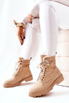 Leather Padded Worker Boots Beige Kimmie  