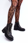 Low Embellished Leather Boots With Zipper Black Escika