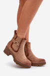Women's Insulated Ankle Boots With Heel And Golden Detail Eco Suede Light Brown Mailta
