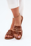 Flat Ladies Sandals With Golden Detail Camel Noroti