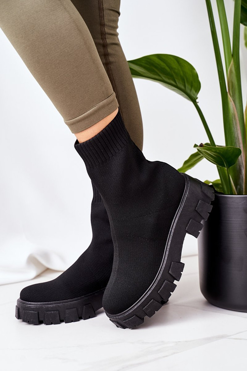 Elastic Fabric Boots On The Platform Black Inspiration