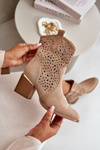 Openwork ankle boots with block heel made of eco suede zip closure dark beige Sevana