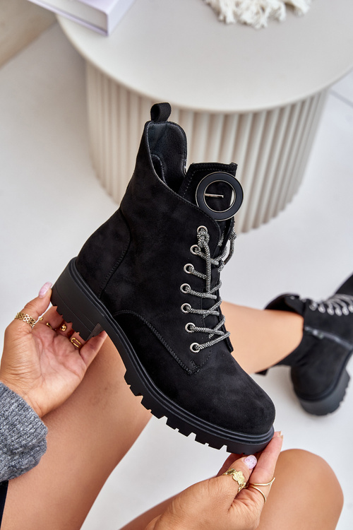 Insulated ankle boots with decorative lacing Vinceza 16465 Black