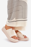 Women's Platform And Low Wedge Slippers With Decorative Detail Beige Saqesse