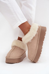 Leather Suede Snow Boots Women with Fur Beige Mivelle
