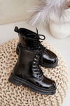 Insulated girls boots lacquered with zipper black Novita