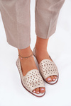 Leather Perforated Ballet Flats With Open Toes S.Barski LR51-922 Beige