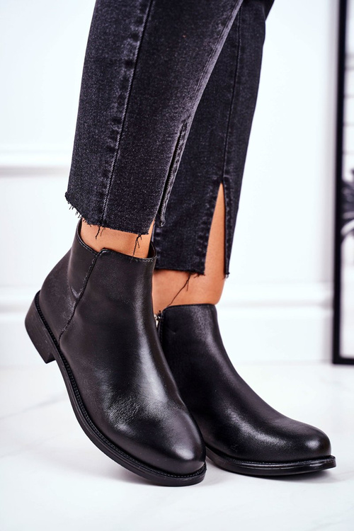 Women’s Boots On Flat Heel Leather Black Fernir