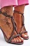 Elegant Sandals On A High Heel With Rhinestones Silver Jenesis