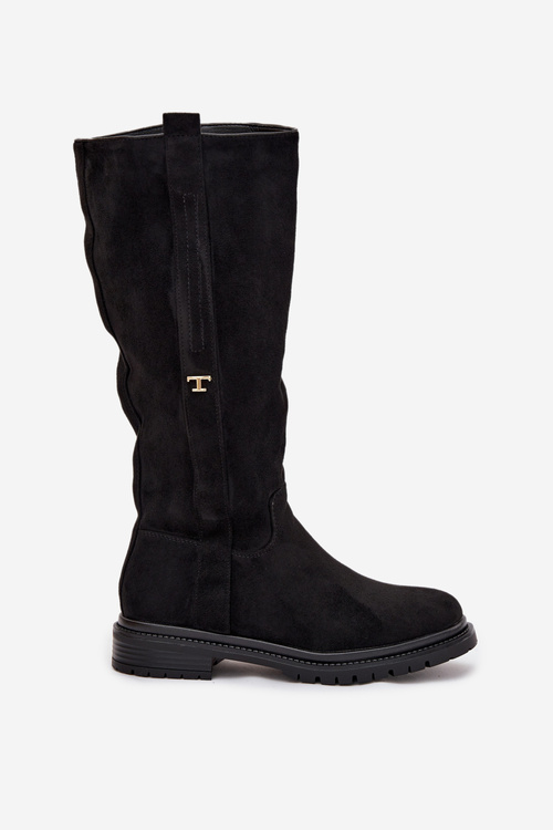 Women's Insulated Flat Heel Boots Eco Suede Black Delyssa