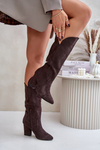 Knee High Heeled Boots Made Of Eco Suede Brown Clorira