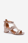 Women's Leather Sandals With Heel Maciejka 06459-25 Beige-Gold