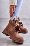 Suede Warm Boots With Pearls Brown Roco 