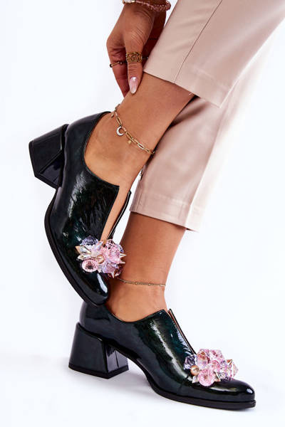 Varnished Mosaic Shoes With Transparent Decoration Green Delaver